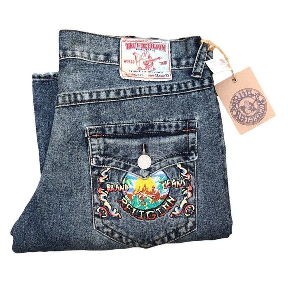 Brand New Vintage True Religion Embroidered Jeans Size 36 JOEY Blue - Picture 1 of 13